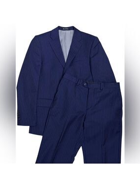 BELLISSIMO Pinstripe Blue Business Casual Formal Blazer & Dress Pants SUIT 38S